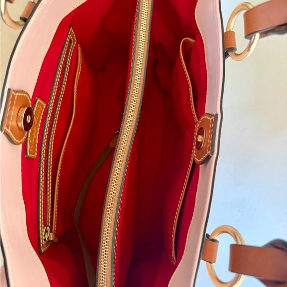 Dooney & Bourke Blush Pink Leather Tote with Brown Braided Handles - Picture 3 of 5